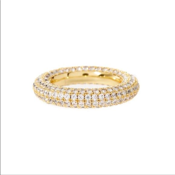 Luv AJ Cubic Zirconia Pave Amalfi Ring In Gold-Tone Size 6 New - Picture 1 of 5